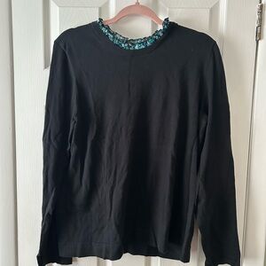 J. Crew Factory Black Sweater with blue floral collar